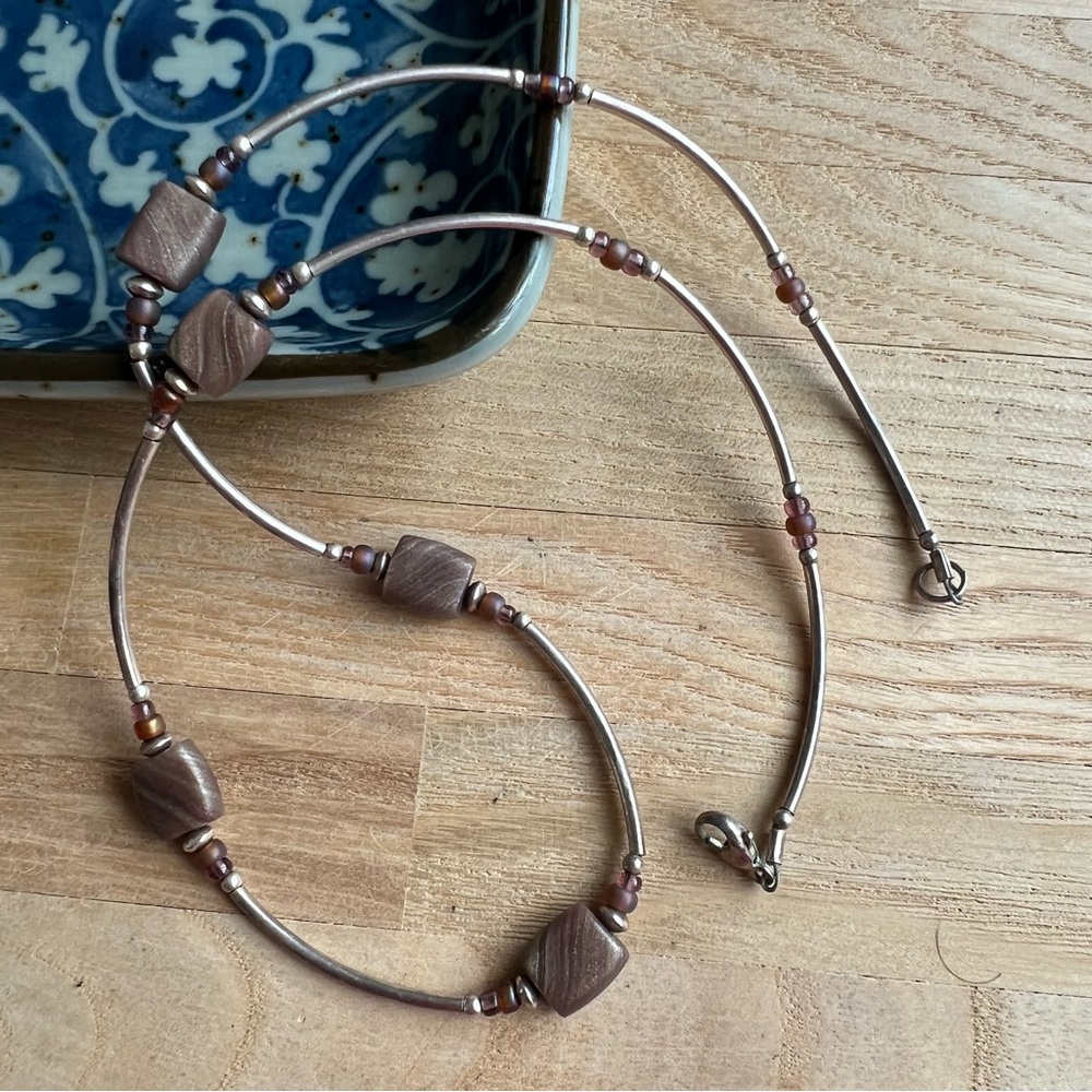 Southwestern style Liquid silver beaded necklace earthy tones